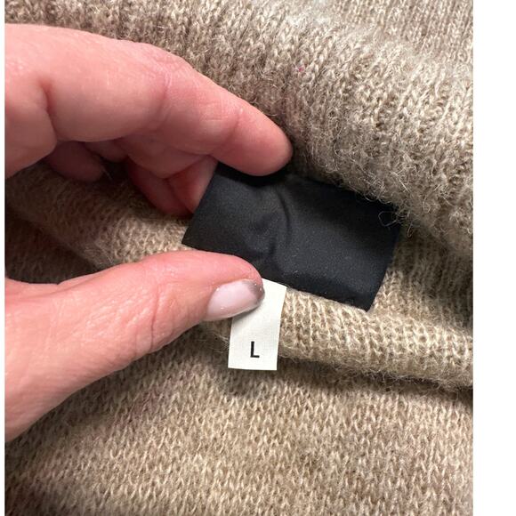 Landau Icelandic Wool Knit Sweater Tan/Beige Herringbone Print Coat, Size L, EUC - Picture 4 of 8